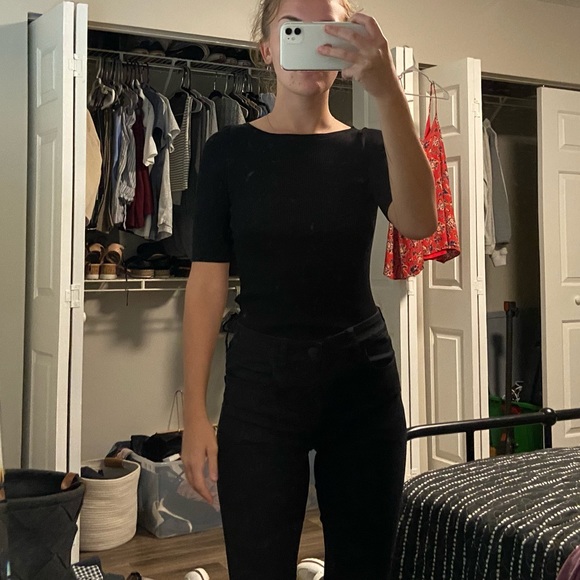 Tight ribbed black top 3/4 sleeve - Picture 3 of 4